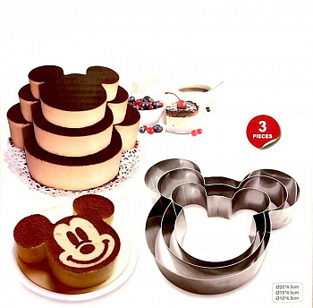 Формы для выпечки стальные Набор 3 шт | Маус (100, 150, 200 мм, высота 45 мм)