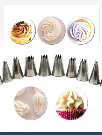 Набор кондитерских насадок 820-829, Tulip 10 шт, открытые звезды д.4-18 мм, 9-18 лучей Набор кондитерских насадок 820-829, Tulip 10 шт, открытые звезды д.4-18 мм, 9-18 лучей