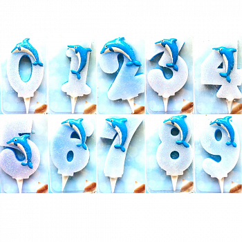 Свечи для торта Цифры | синие+дельфин